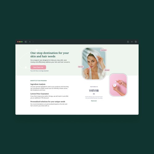 Landing Page for Personalized Cosmetics Service