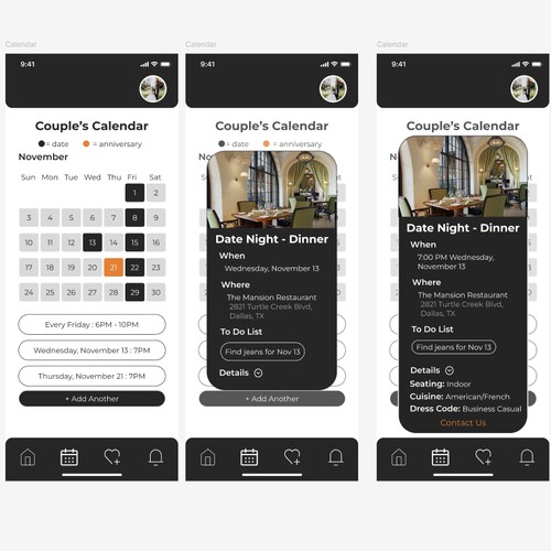 Shared Couples Calendar -  App Design