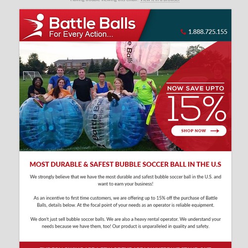 Email design for Battle Balls Bubble Soccer, For Every Action