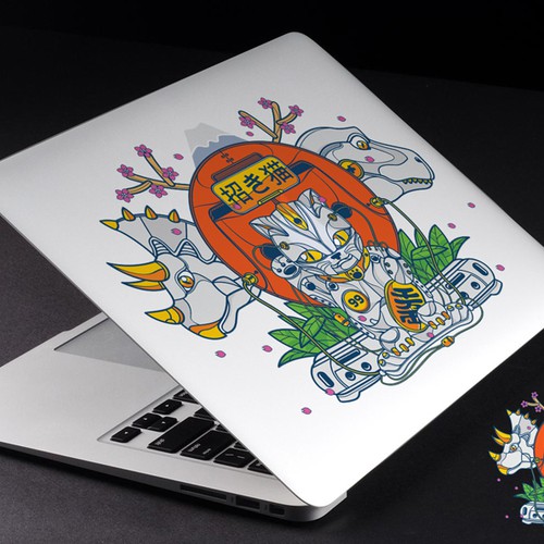 Epic DINOSAUR and CAT illustration needed for a one of a kind custom MacBook Air decal