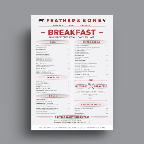 Breakfast Menu Of Feather & Bone