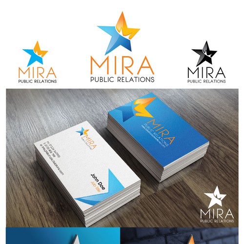 logo and business card for MIRA Public Relations