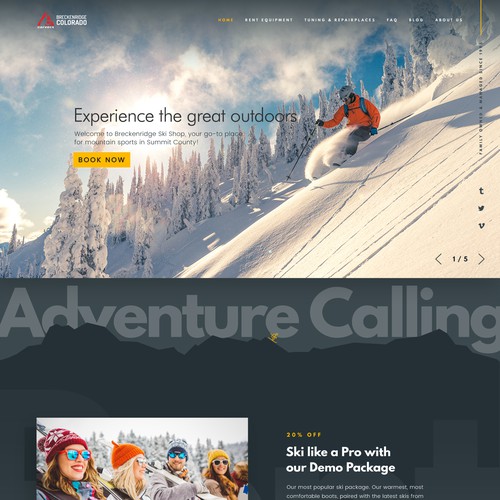 Homepage design for Ski & Board rent and shop firm