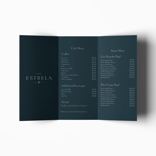 Estrela Cafe Menu Brochure