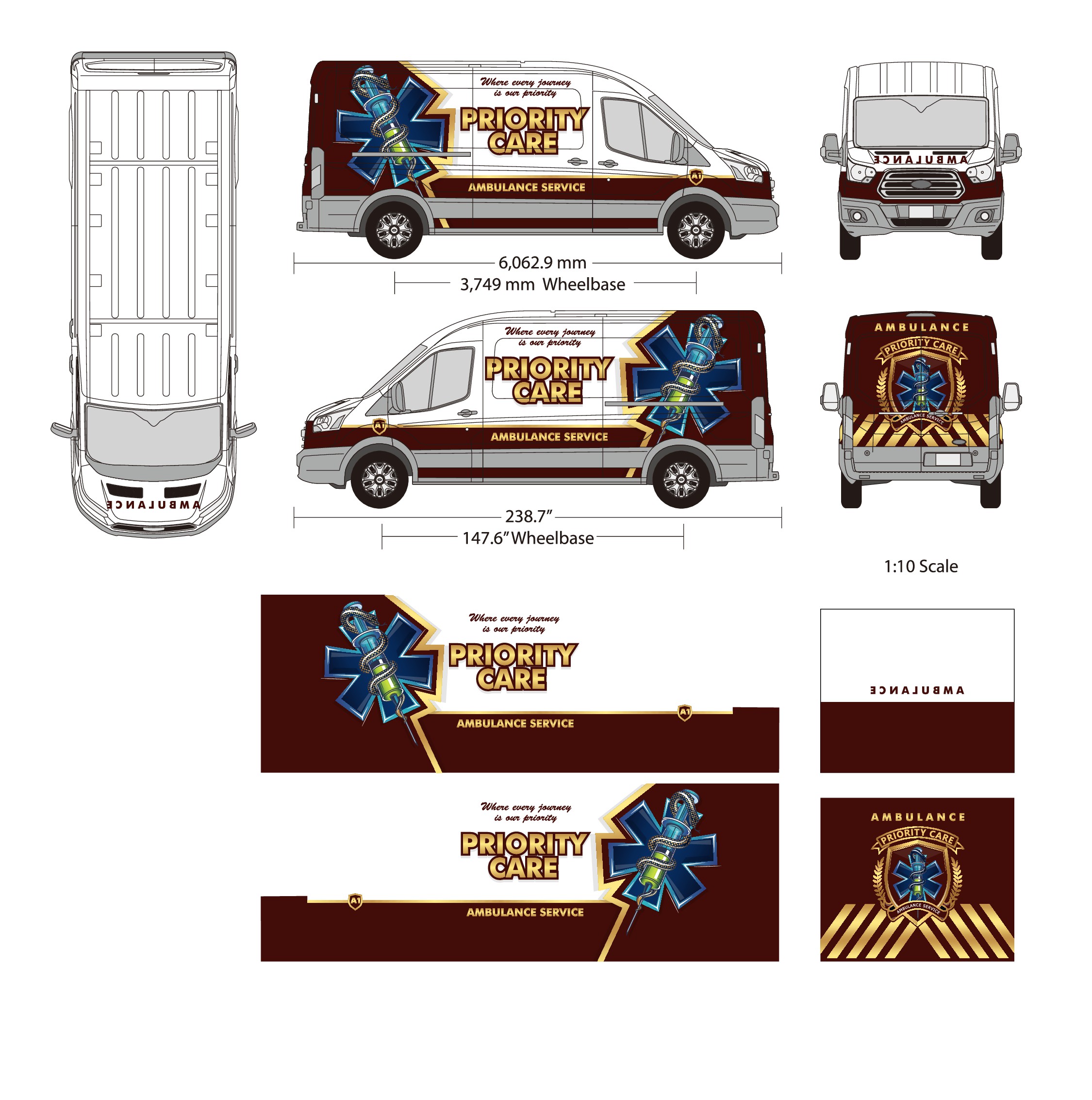 A professional ambulance wrap for our Ford Transit ambulance