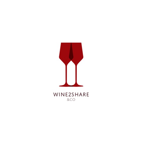 Logo for a website called "Wine2Share&Co" for selling wine to people who want to share experiences and taste. 