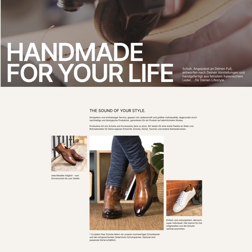 Leather shoes and accessories. B2B landing page