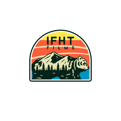 Illustrate an Outdoorsy, Mountain Badge for a Trucker Hat