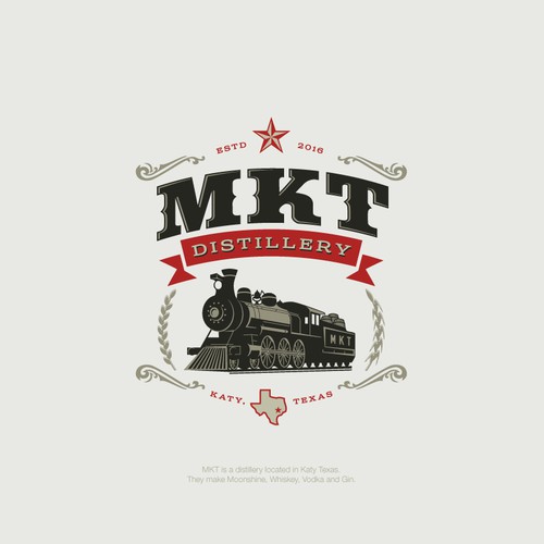 Steam engine logo for texas based Distillery