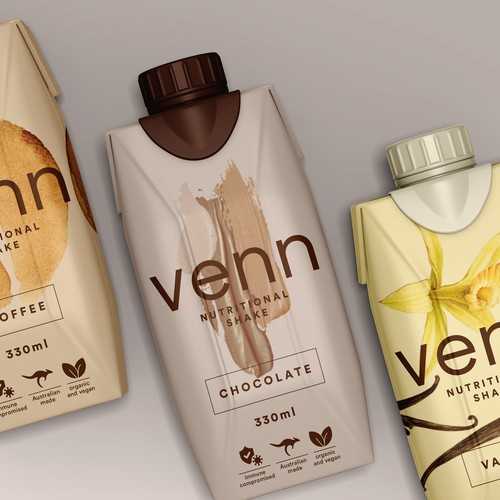 Tetra design for "venn", a powerhouse nutritional shake farmed for the body.