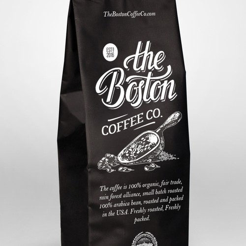 The vintage looking lettering for a coffee bag.