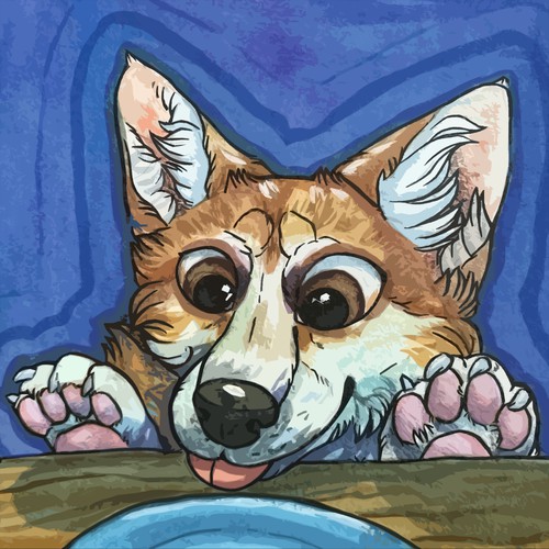 "Hungry Corgi" Mixed Media Illustration