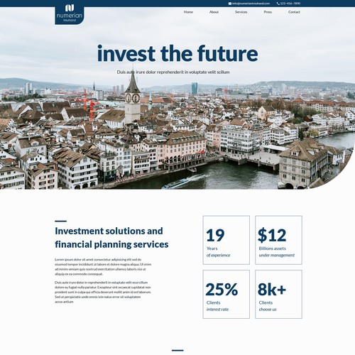 Wordpress theme design for "Numerian Treuhand AG", a family office based in Switzerland serving people interested in investing and getting interests on their investments.