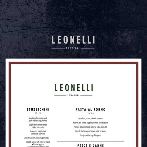 Menu template for NYC restaurant