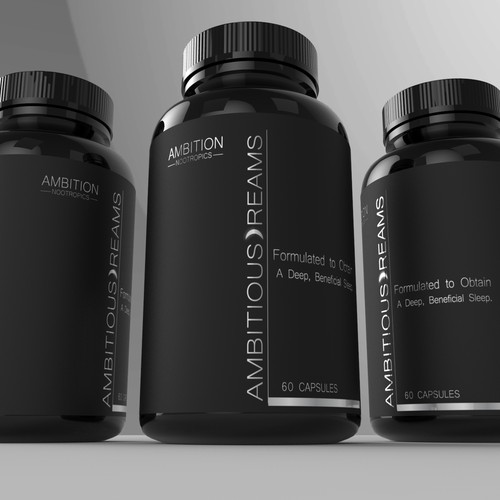 Label that exemplifies prestige, elegance, and minimalism for Ambition Nootropics newest product.