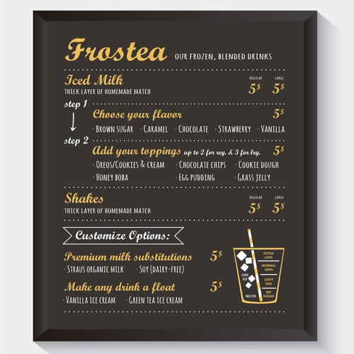  Design a unique, simple, and fun menu for a contemporary boba tea house