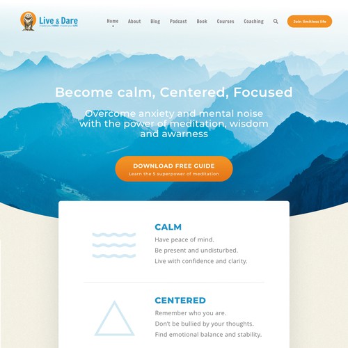 Homepage design for meditation site