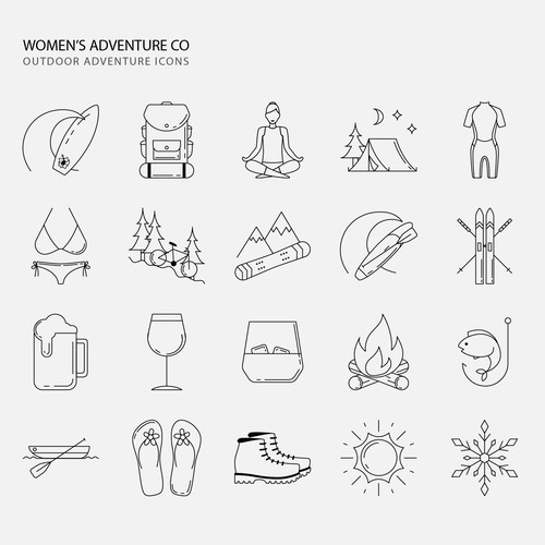 Feminine icons for women's outdoor adventures.