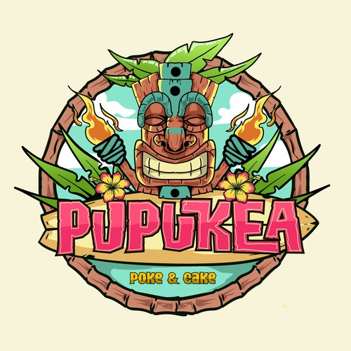 Vintage Tiki and surf syle Poke And Bakery Logo 