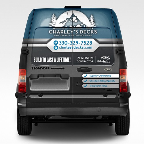 Vehicle Wrap Design for Charley's Decks.