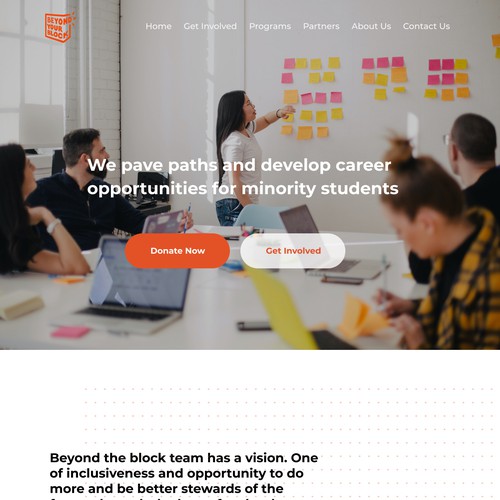 Homepage design for a youth charity