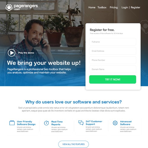 PageRangers Landing Page design