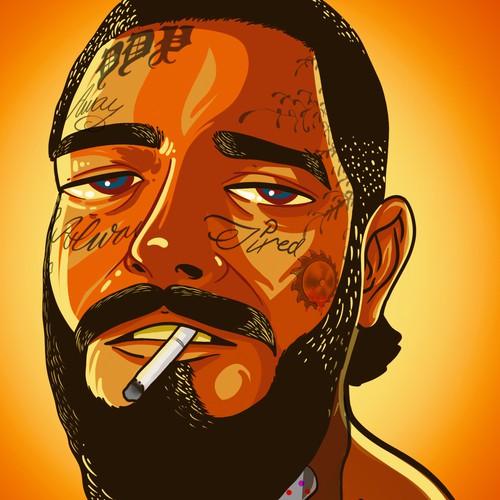 illustration cartoon of Post Malone 