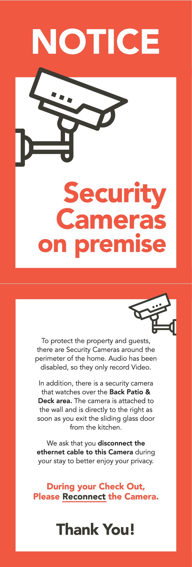 Security Camera Info Flyer (For AirBNB Rental)