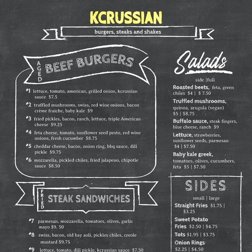 Casual hand drawn style menu