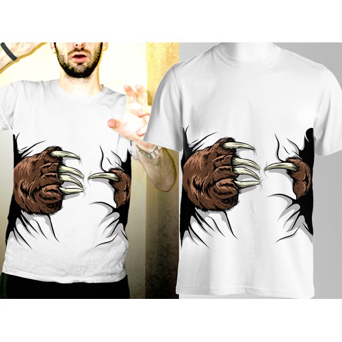 Bear paw squeezing t-shirt wearer