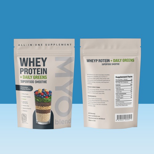 Modern All-In-One Whey Protein Packaging Design