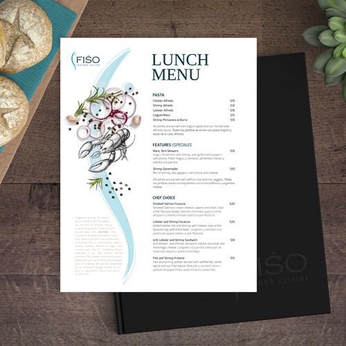 Menu concept for a seafood restaurant