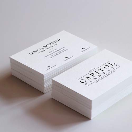 Business card for decorative hardware showroom