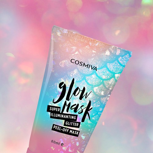 Holographic packaging design for a glitter peel off mask