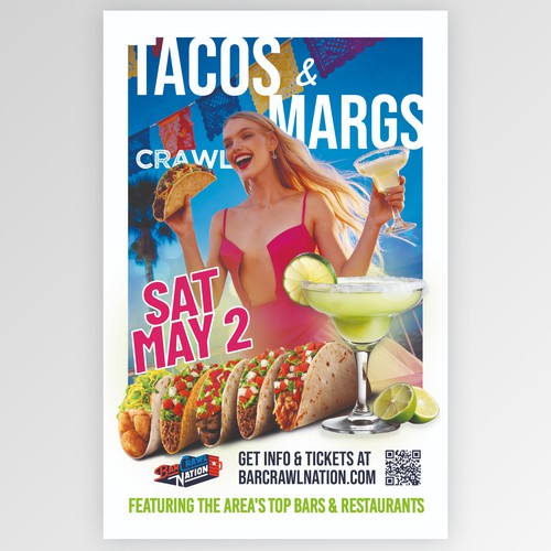 🌮🍹 Colorful Poster Design for Tacos & Margs Crawl (11x17)