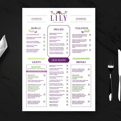 Lily Restaurant Menu