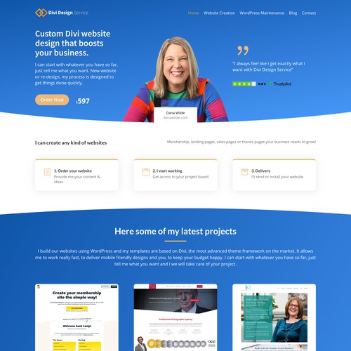 Divi Design service landing page