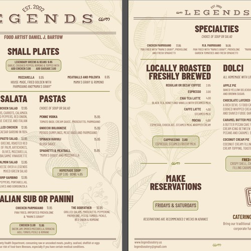 Menu Design for local restaurant