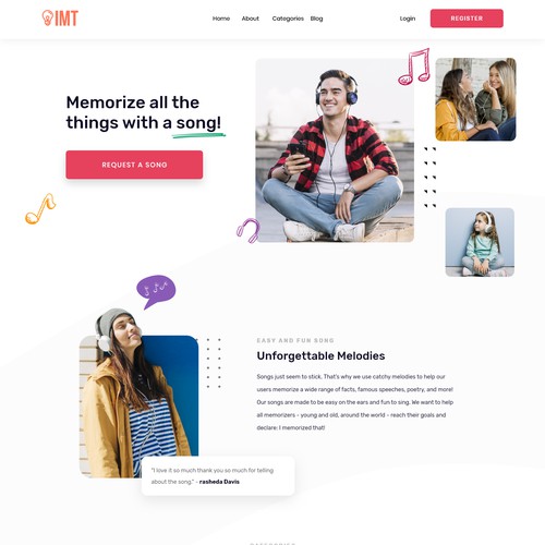 Design a fun, vibrant, music-infused e-learning website for I Memorized That!