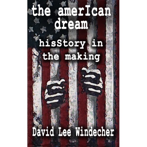 The American flag. Displayed vertically. With human hands holding the stripes as if they are in jail