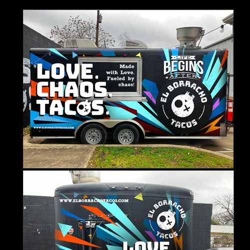 Bold design wrap for Elborracho Tacos Food Trailer 