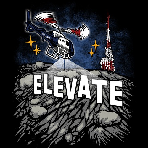 helicopter shinning the elevate hills illustration