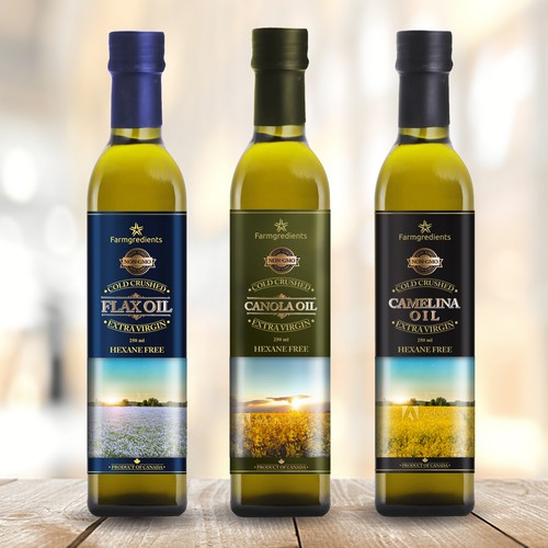 Flax, Canola and Camelina oil label design