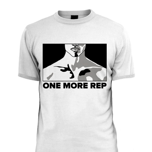 Main visual is muscular body parts and t-shirt phrase "one more rep".
