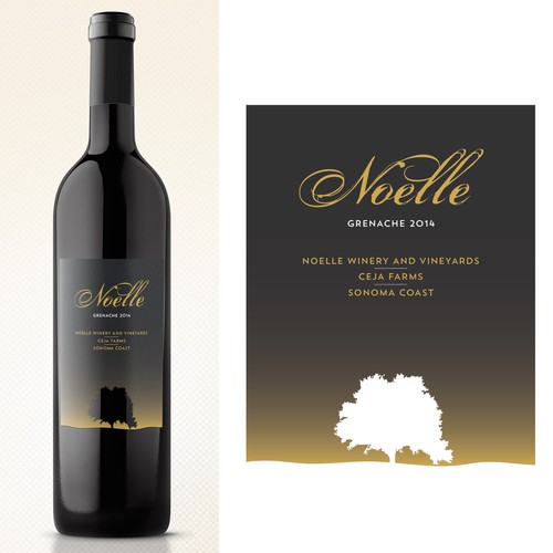 Front wine label for a new California winery in Sonoma County specializing in French Rhone varietals