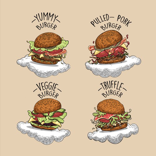 Hamburger illustrations for a restaurant