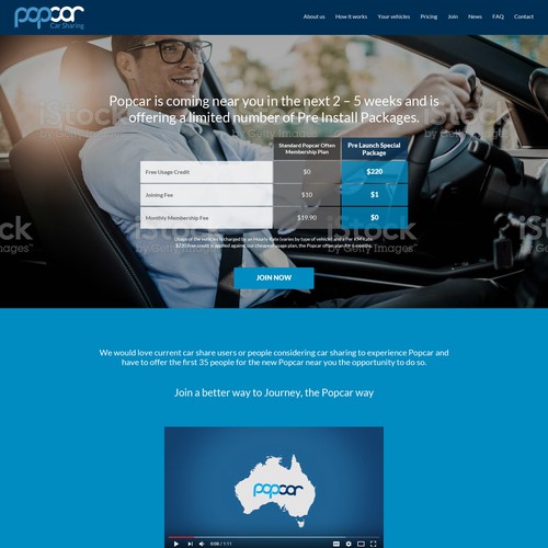 Landing page for a car sharing service