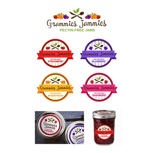 Design a label with "Grammies Jammies" capturing peoples attention that it is jam