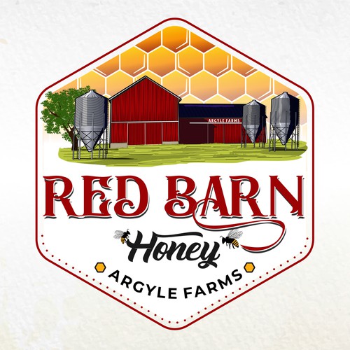 Modern Emblem logo design for Red Barn Honey