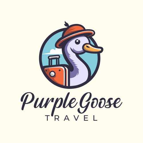 Design a logo of a purple goose as the main character of a travel agency.